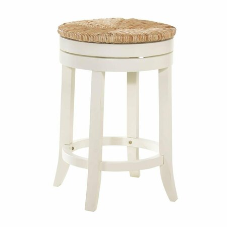 CAROLINA CHAIR & TABLE 24 in. Irving Swivel Rush Seat Counter Stool Antique White 1924R-MW